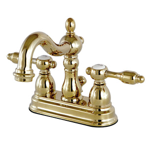 Tudor KS1602TAL Two-Handle 3-Hole Deck Mount 4" Centerset Bathroom Faucet with Brass Pop-Up, Polished Brass