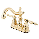 Heritage KS1602TL Two-Handle 3-Hole Deck Mount 4" Centerset Bathroom Faucet with Brass Pop-Up, Polished Brass
