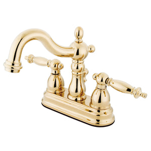 Heritage KS1602TL Two-Handle 3-Hole Deck Mount 4" Centerset Bathroom Faucet with Brass Pop-Up, Polished Brass
