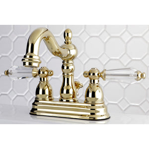 Wilshire KS1602WLL Two-Handle 3-Hole Deck Mount 4" Centerset Bathroom Faucet with Brass Pop-Up, Polished Brass