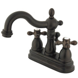 Heritage KS1605AX Two-Handle 3-Hole Deck Mount 4" Centerset Bathroom Faucet with Brass Pop-Up, Oil Rubbed Bronze