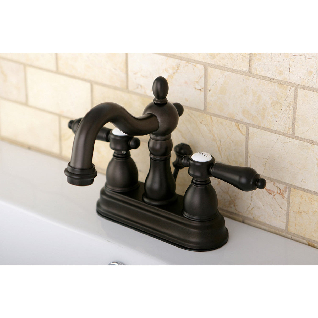 KS1605BAL Two-Handle 3-Hole Deck Mount 4" Centerset Bathroom Faucet with Brass Pop-Up, Oil Rubbed Bronze