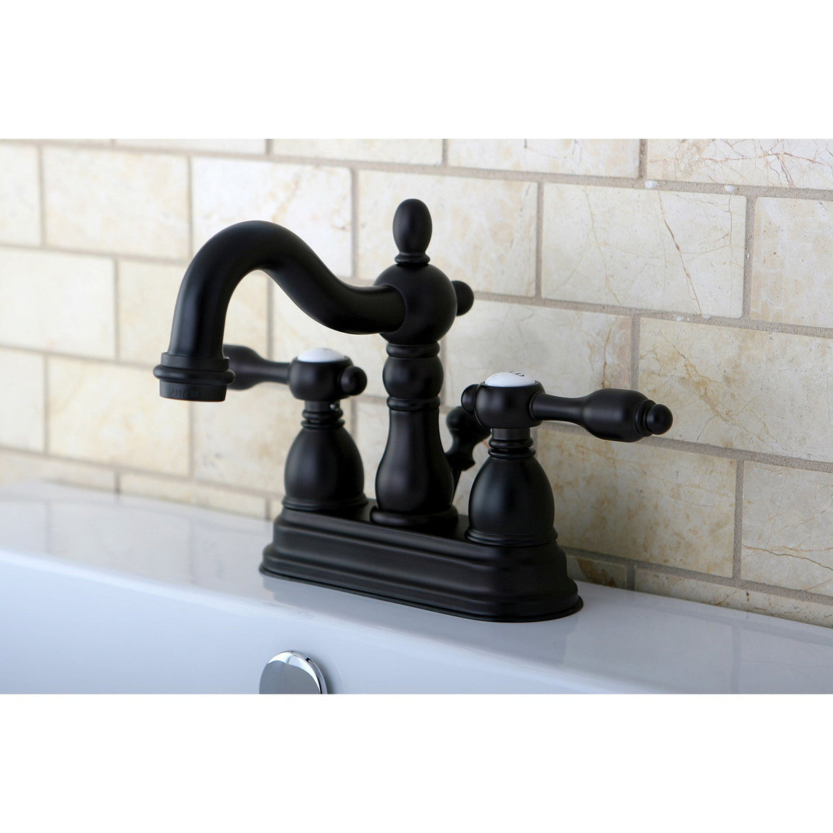 Tudor KS1605TAL Two-Handle 3-Hole Deck Mount 4" Centerset Bathroom Faucet with Brass Pop-Up, Oil Rubbed Bronze