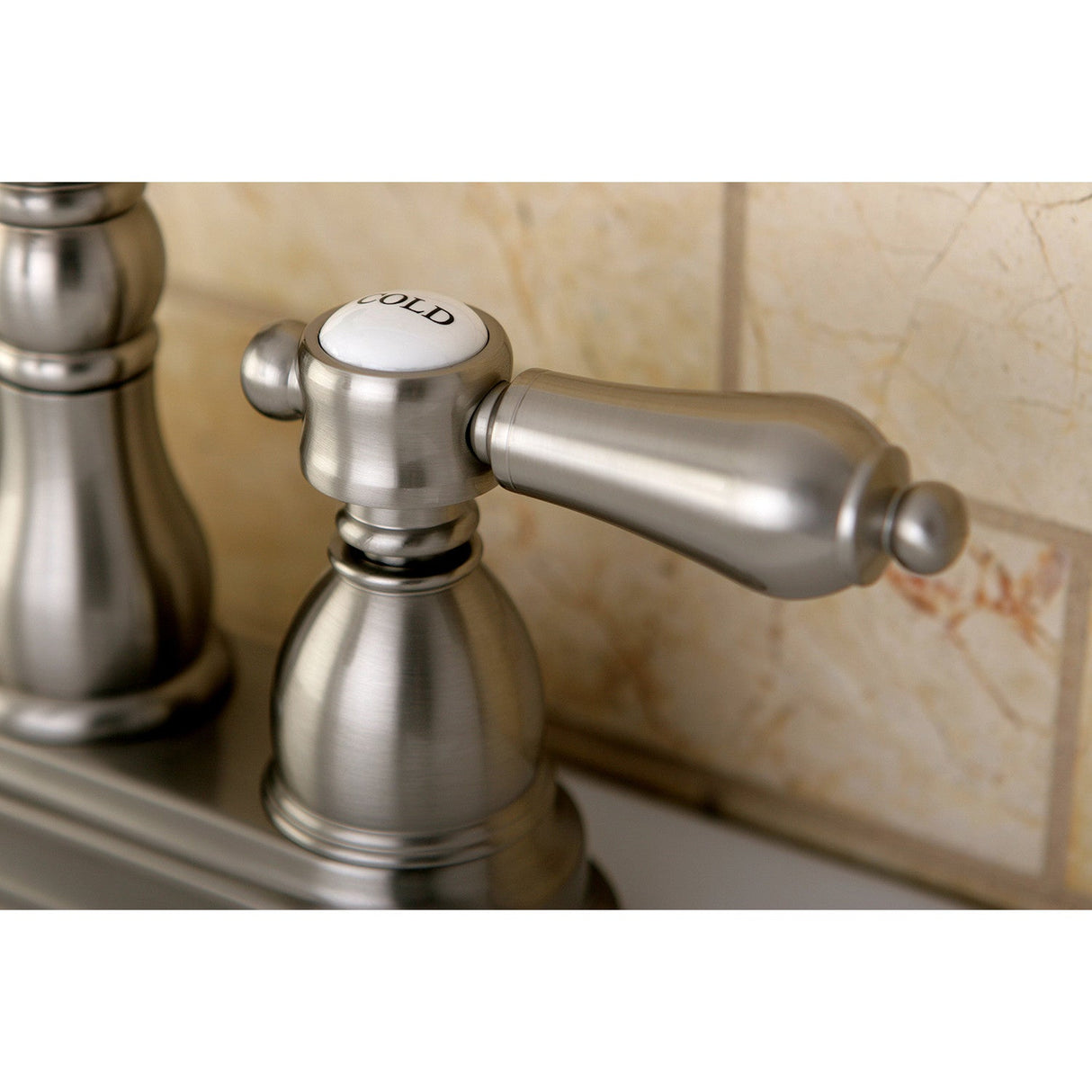 KS1608BAL Two-Handle 3-Hole Deck Mount 4" Centerset Bathroom Faucet with Brass Pop-Up, Brushed Nickel
