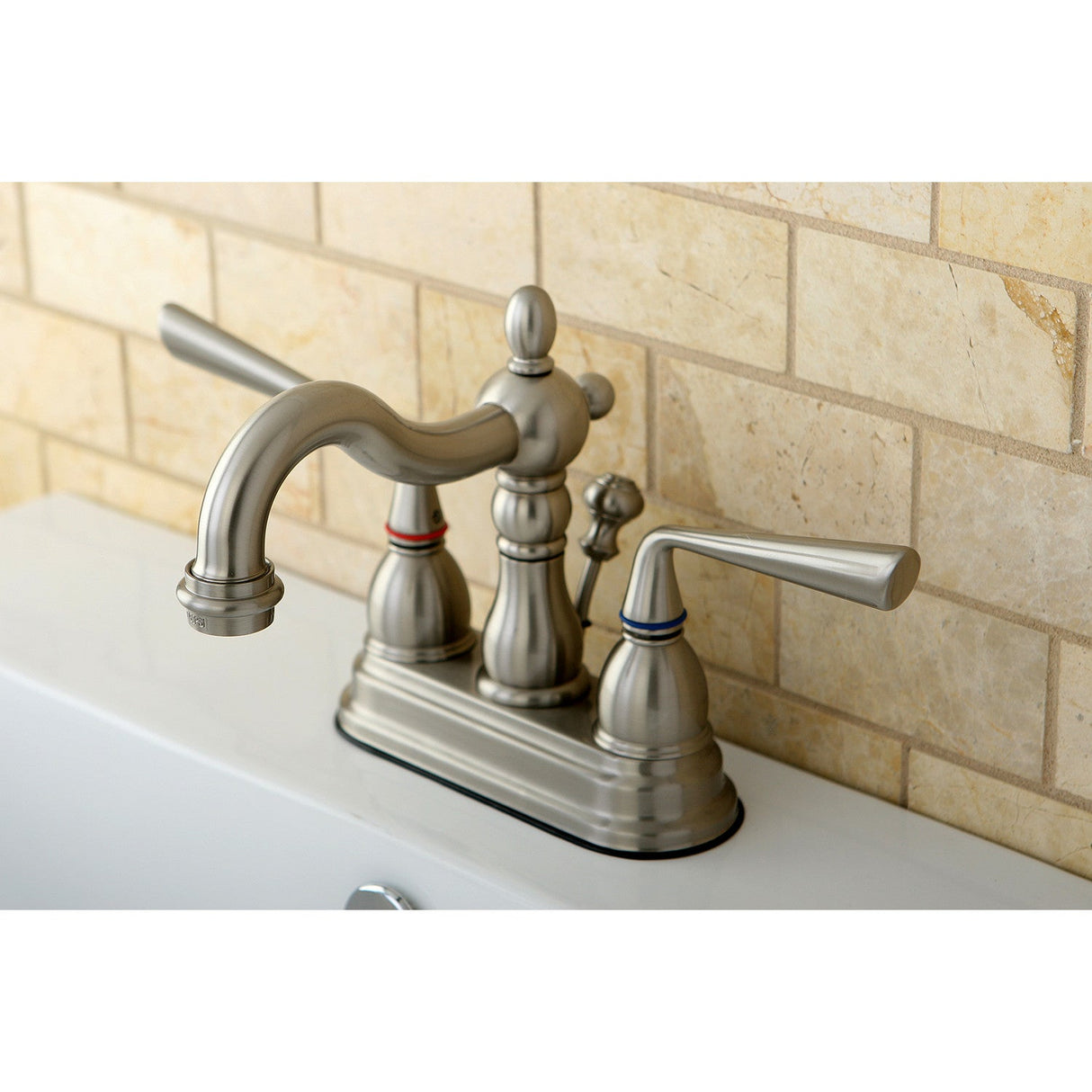 Silver Sage KS1608ZL Two-Handle 3-Hole Deck Mount 4" Centerset Bathroom Faucet with Brass Pop-Up, Brushed Nickel