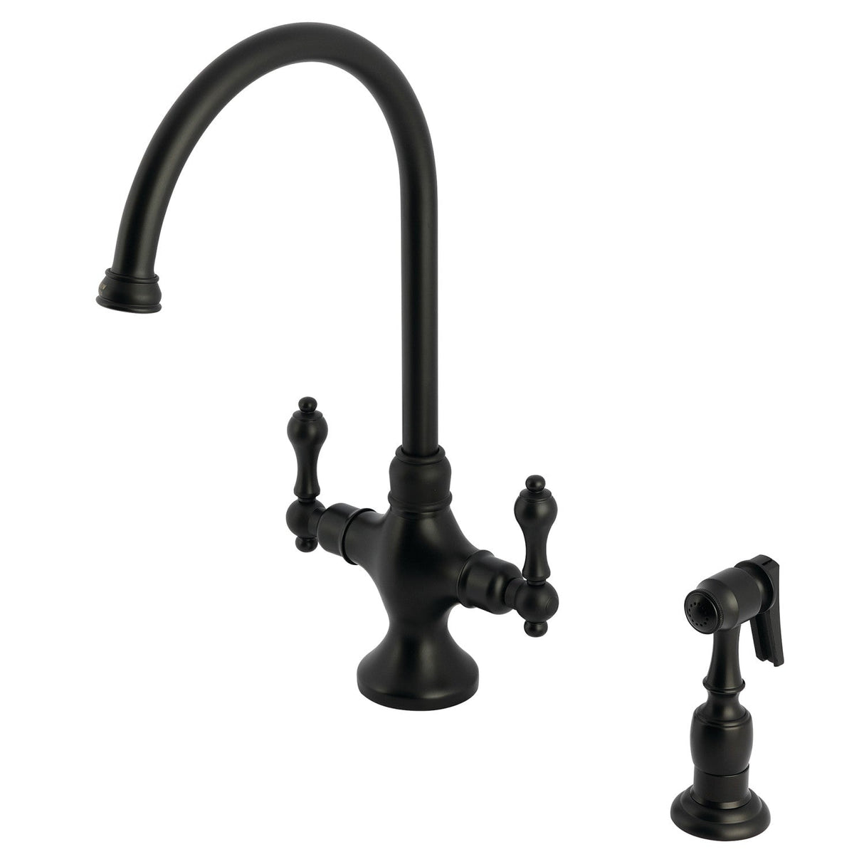 Vintage KS1760ALBS Two-Handle 2-Hole Deck Mount Kitchen Faucet with Brass Sprayer, Matte Black
