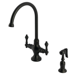 Vintage KS1760ALBS Two-Handle 2-Hole Deck Mount Kitchen Faucet with Brass Sprayer, Matte Black
