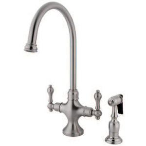 Vintage KS1768ALBS Two-Handle 2-Hole Deck Mount Kitchen Faucet with Brass Sprayer, Brushed Nickel