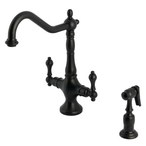 Heritage KS1770ALBS Two-Handle 2-Hole Deck Mount Kitchen Faucet with Brass Sprayer, Matte Black