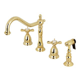 Essex KS1792BEXBS Two-Handle 4-Hole Deck Mount Widespread Kitchen Faucet with Brass Sprayer, Polished Brass