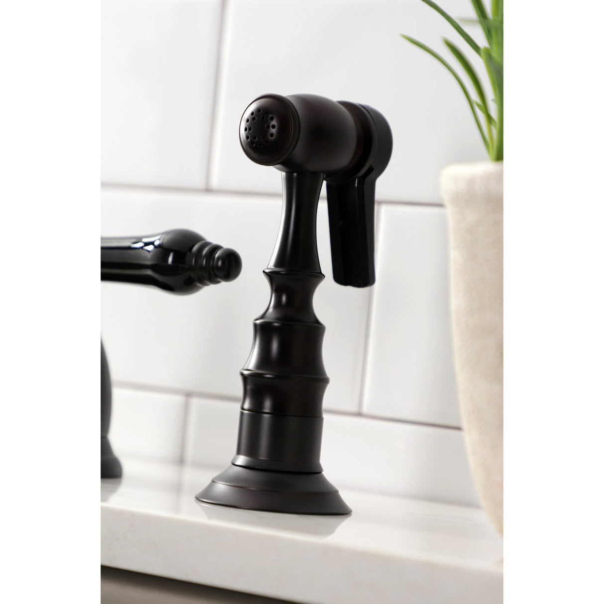 Duchess KS1795PKLBS Two-Handle 4-Hole Deck Mount Widespread Kitchen Faucet with Brass Sprayer, Oil Rubbed Bronze