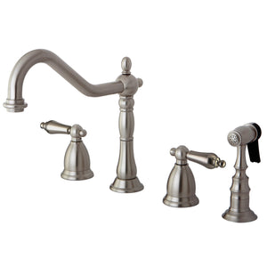 Heritage KS1798ALBS Two-Handle 4-Hole Deck Mount Widespread Kitchen Faucet with Brass Sprayer, Brushed Nickel