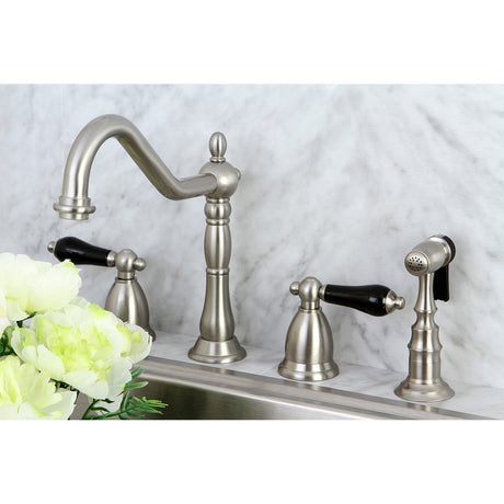 Duchess KS1798PKLBS Two-Handle 4-Hole Deck Mount Widespread Kitchen Faucet with Brass Sprayer, Brushed Nickel