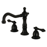 Heritage KS1970AL Two-Handle 3-Hole Deck Mount Widespread Bathroom Faucet with Brass Pop-Up, Matte Black