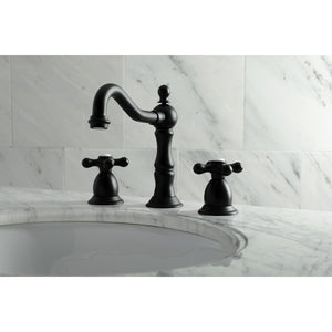 Heritage KS1970AX Two-Handle 3-Hole Deck Mount Widespread Bathroom Faucet with Brass Pop-Up, Matte Black