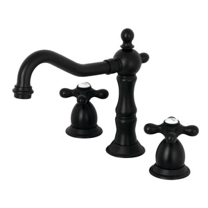 Heritage KS1970AX Two-Handle 3-Hole Deck Mount Widespread Bathroom Faucet with Brass Pop-Up, Matte Black