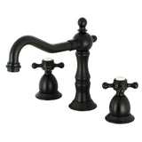 Heritage KS1970BX Two-Handle 3-Hole Deck Mount Widespread Bathroom Faucet with Brass Pop-Up, Matte Black