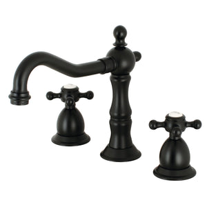 Heritage KS1970BX Two-Handle 3-Hole Deck Mount Widespread Bathroom Faucet with Brass Pop-Up, Matte Black