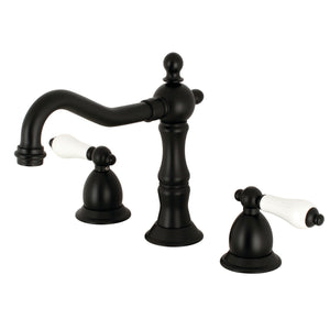 Heritage KS1970PL Two-Handle 3-Hole Deck Mount Widespread Bathroom Faucet with Brass Pop-Up, Matte Black