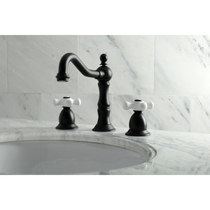 Heritage KS1970PX Two-Handle 3-Hole Deck Mount Widespread Bathroom Faucet with Brass Pop-Up, Matte Black