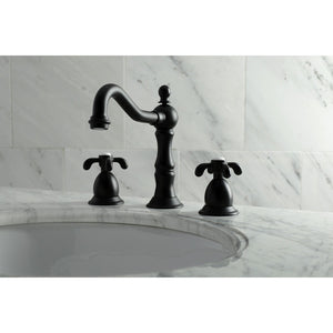 French Country KS1970TX Two-Handle 3-Hole Deck Mount Widespread Bathroom Faucet with Brass Pop-Up, Matte Black