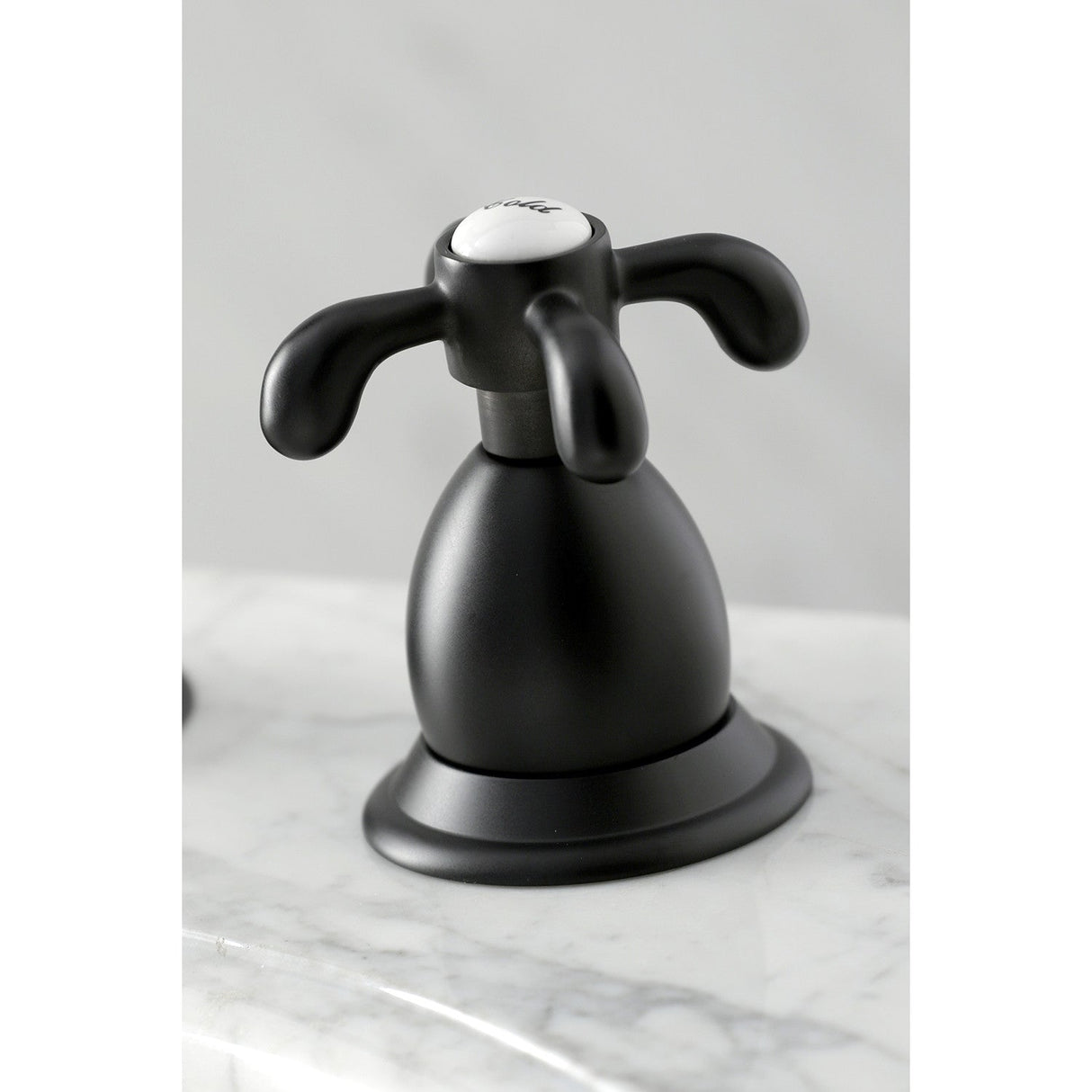 French Country KS1970TX Two-Handle 3-Hole Deck Mount Widespread Bathroom Faucet with Brass Pop-Up, Matte Black