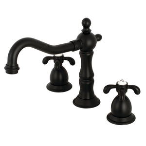 French Country KS1970TX Two-Handle 3-Hole Deck Mount Widespread Bathroom Faucet with Brass Pop-Up, Matte Black
