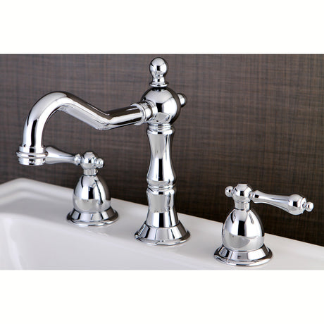 Heritage KS1971AL Two-Handle 3-Hole Deck Mount Widespread Bathroom Faucet with Brass Pop-Up, Polished Chrome