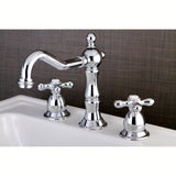 Heritage KS1971AX Two-Handle 3-Hole Deck Mount Widespread Bathroom Faucet with Brass Pop-Up, Polished Chrome