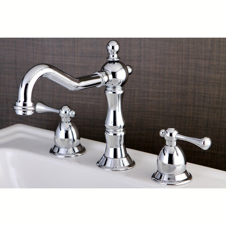 Heritage KS1971BL Two-Handle 3-Hole Deck Mount Widespread Bathroom Faucet with Brass Pop-Up, Polished Chrome