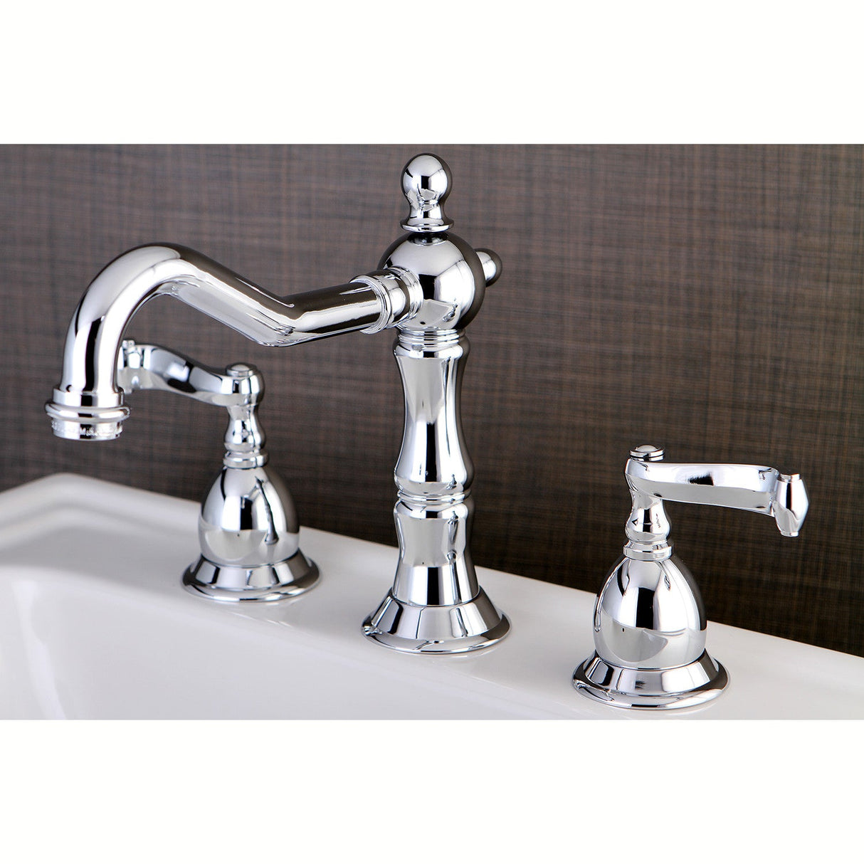 Heritage KS1971FL Two-Handle 3-Hole Deck Mount Widespread Bathroom Faucet with Brass Pop-Up, Polished Chrome