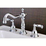 Heritage KS1971FL Two-Handle 3-Hole Deck Mount Widespread Bathroom Faucet with Brass Pop-Up, Polished Chrome