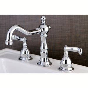 Heritage KS1971FL Two-Handle 3-Hole Deck Mount Widespread Bathroom Faucet with Brass Pop-Up, Polished Chrome