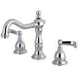 Heritage KS1971FL Two-Handle 3-Hole Deck Mount Widespread Bathroom Faucet with Brass Pop-Up, Polished Chrome