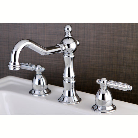 Heritage KS1971GL Two-Handle 3-Hole Deck Mount Widespread Bathroom Faucet with Brass Pop-Up, Polished Chrome