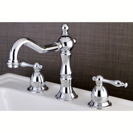 Heritage KS1971NL Two-Handle 3-Hole Deck Mount Widespread Bathroom Faucet with Brass Pop-Up, Polished Chrome