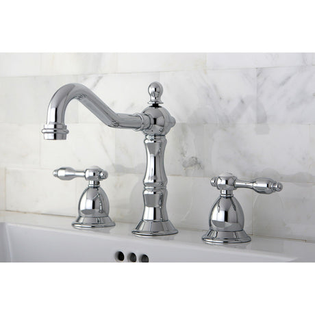 Tudor KS1971TAL Two-Handle 3-Hole Deck Mount Widespread Bathroom Faucet with Brass Pop-Up, Polished Chrome