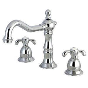 French Country KS1971TX Two-Handle 3-Hole Deck Mount Widespread Bathroom Faucet with Brass Pop-Up, Polished Chrome