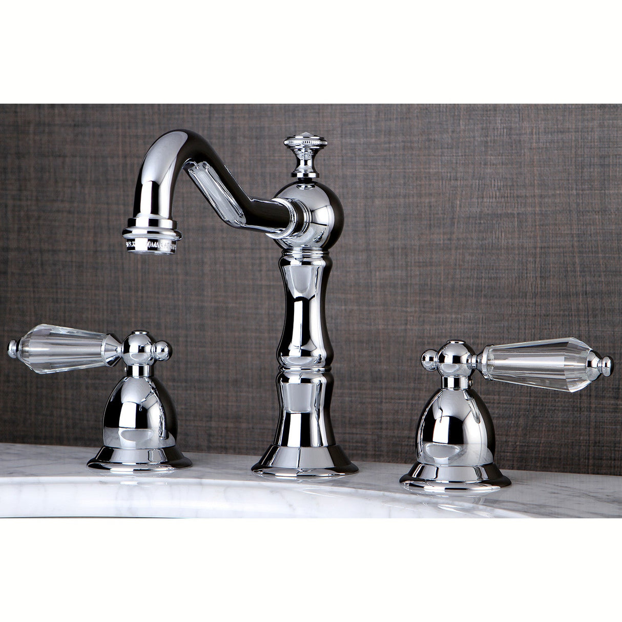 Wilshire KS1971WLL Two-Handle 3-Hole Deck Mount Widespread Bathroom Faucet with Brass Pop-Up, Polished Chrome