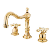 Heritage KS1972AX Two-Handle 3-Hole Deck Mount Widespread Bathroom Faucet with Brass Pop-Up, Polished Brass