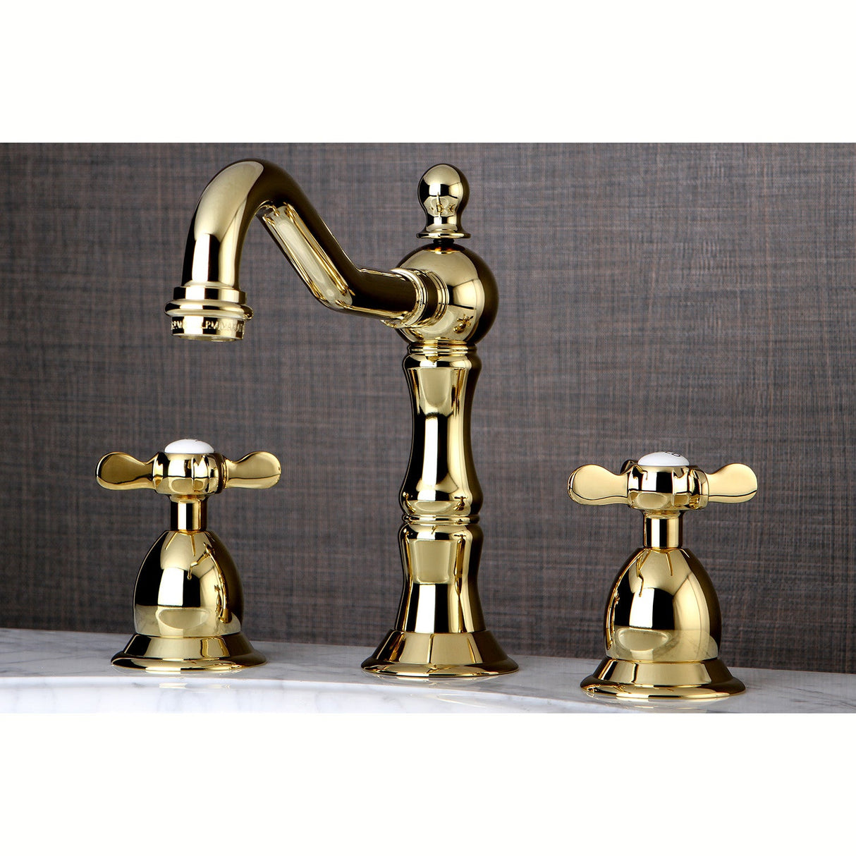 Essex KS1972BEX Two-Handle 3-Hole Deck Mount Widespread Bathroom Faucet with Brass Pop-Up, Polished Brass