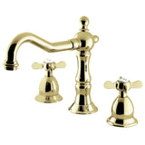 Essex KS1972BEX Two-Handle 3-Hole Deck Mount Widespread Bathroom Faucet with Brass Pop-Up, Polished Brass