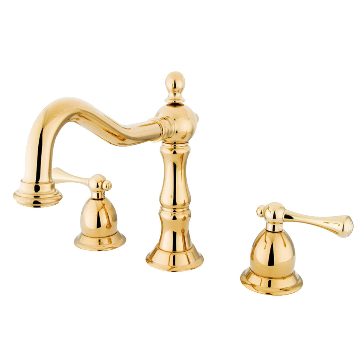 Heritage KS1972BL Two-Handle 3-Hole Deck Mount Widespread Bathroom Faucet with Brass Pop-Up, Polished Brass