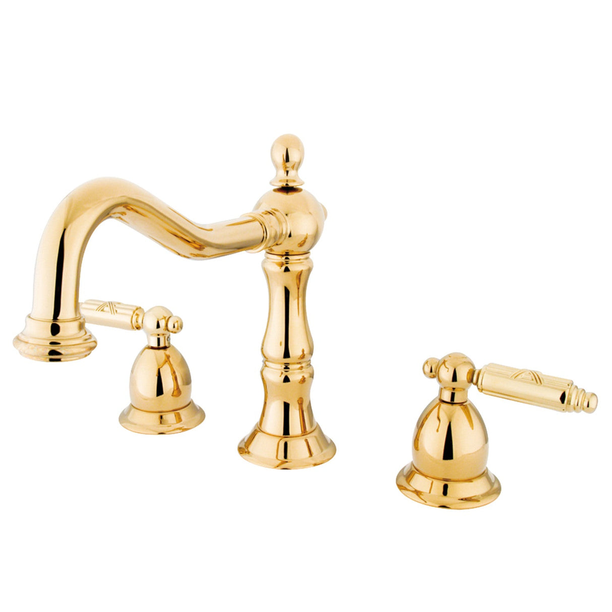 Heritage KS1972GL Two-Handle 3-Hole Deck Mount Widespread Bathroom Faucet with Brass Pop-Up, Polished Brass