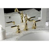 Whitaker KS1972KL Two-Handle 3-Hole Deck Mount Widespread Bathroom Faucet with Brass Pop-Up, Polished Brass