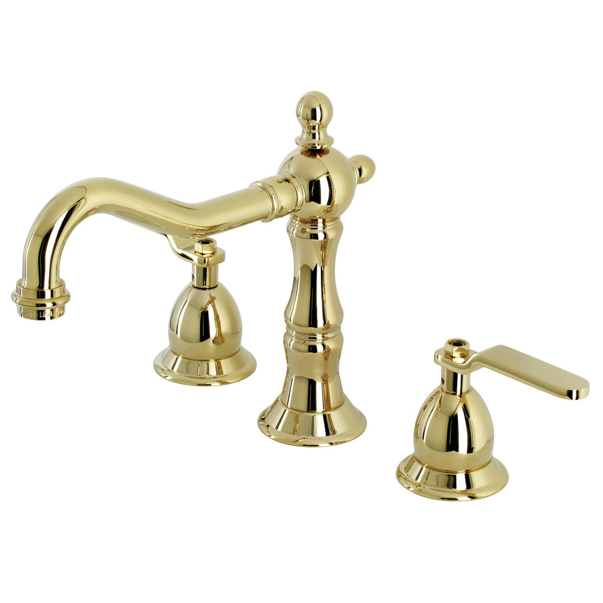 Whitaker KS1972KL Two-Handle 3-Hole Deck Mount Widespread Bathroom Faucet with Brass Pop-Up, Polished Brass