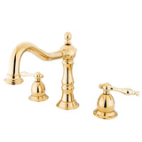 Heritage KS1972NL Two-Handle 3-Hole Deck Mount Widespread Bathroom Faucet with Brass Pop-Up, Polished Brass