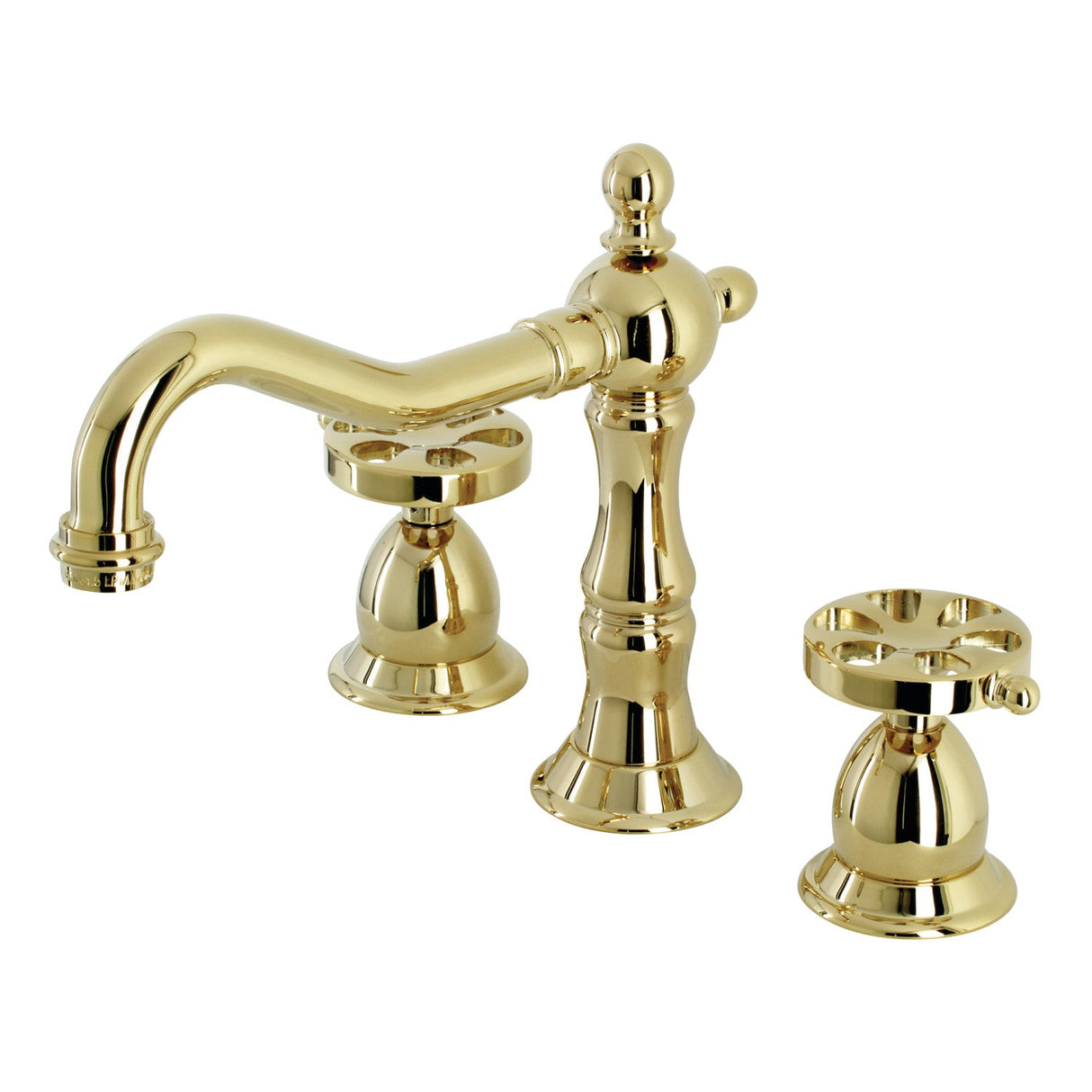 Belknap KS1972RX Two-Handle 3-Hole Deck Mount Widespread Bathroom Faucet with Brass Pop-Up, Polished Brass