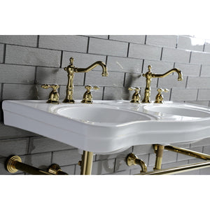 Tudor KS1972TAL Two-Handle 3-Hole Deck Mount Widespread Bathroom Faucet with Brass Pop-Up, Polished Brass