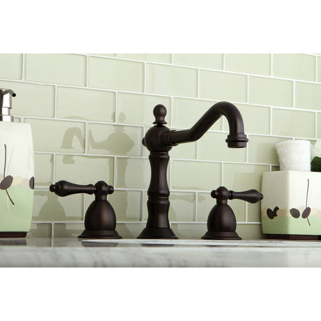 Heritage KS1975AL Two-Handle 3-Hole Deck Mount Widespread Bathroom Faucet with Brass Pop-Up, Oil Rubbed Bronze